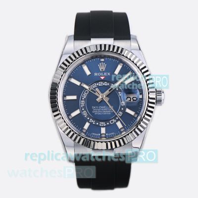 Swiss Replica ES Factory Rolex Sky-Dweller World Timer Blue Dial Oysterflex Watch 